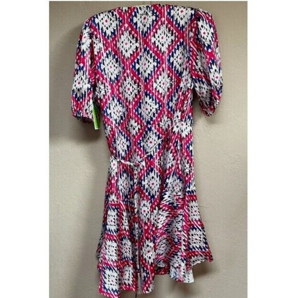 Guess Womens S Tribal Rhombus Pink Combo Wrap Dress NWT BF76 - Picture 3 of 4
